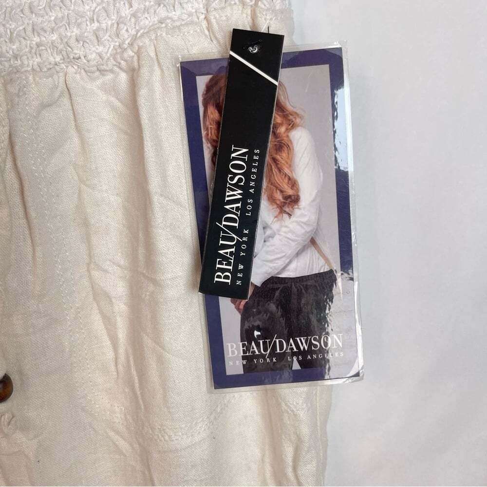 Beau Dawson White Linen Elastic Waistband Trousers Loungewear Beachy Pants Sz. M - Picture 7 of 16